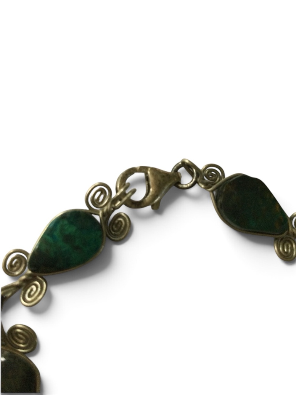 Vintage Handmade Silver-Tone Chrysocolla Teardrop Bracelet 6.75" - Picture 10 of 12